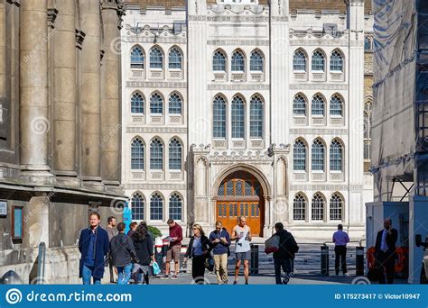 Front Of Guildhall In London With Tourists Walking Around Editorial