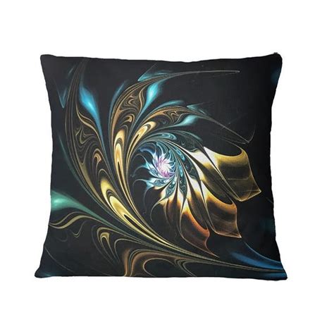 Designart Brown Blue Fractal Flower In Black Abstract Throw Pillow