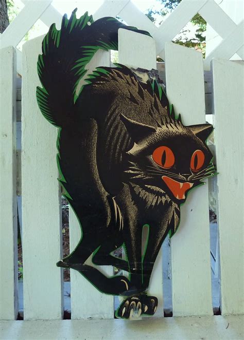 Vintage Halloween Decorations Scary Black Cat Die Cut