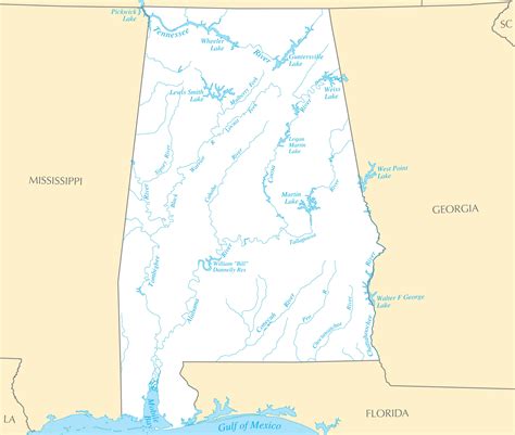 Map Of Alabama Lakes And Rivers Free Printable Templates