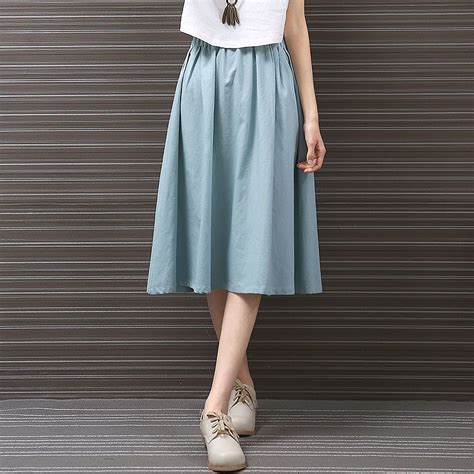 Yichaoyiliang Summer Cotton Linen High Waist Midi Skirt Women Vintage