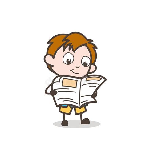 Small Kid Reading Newspaper Cute Cartoon Kid Vector Stock