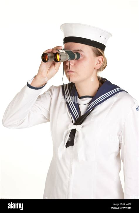 Young Female Sailor With Binoculars Isolated On White Stock Photo Alamy