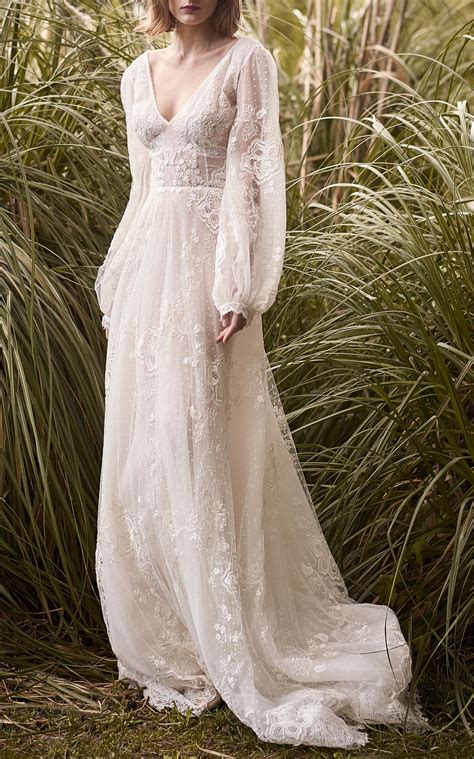 Lyst Costarellos Bridal Embroidered Lace Ethereal Gown In White