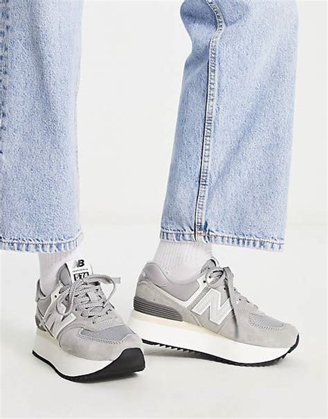 New Balance 574 Chunky Platform Trainers In Grey Asos