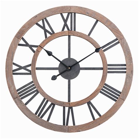 Utopia Alley Oversized Roman Round Wall Clock 24 Multi Tone Wood Fi