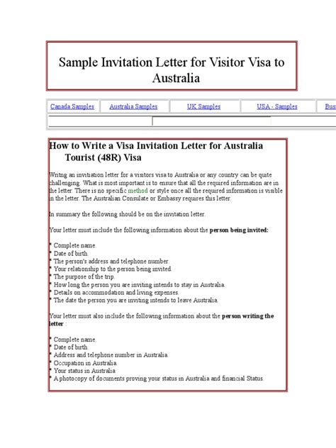 Schengen visa form filling assistance. Sample Invitation Letter for Visitor Visa to Australia ...