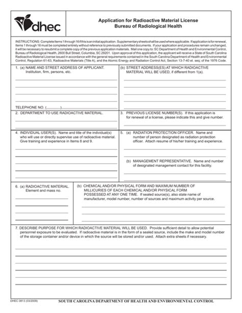 Dhec Form 0813 Fill Out Sign Online And Download Fillable Pdf South