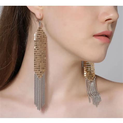 Trendy Aluminium Sequins Drop Dangle Earring Elegant Fine Chain Tassel