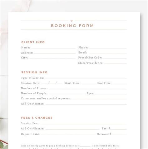 Client Booking Form For Photographers Photography Contract Etsy Artofit