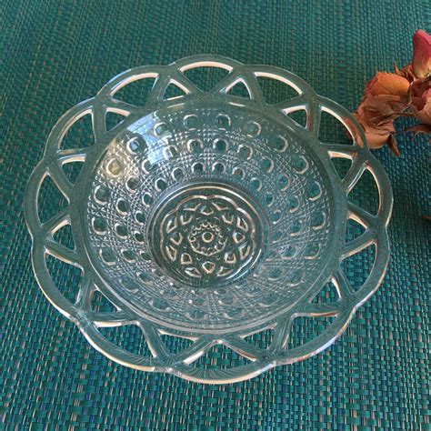Vintage Clear Pressed Glass Bowl With Openwork Scalloped Edge Etsy