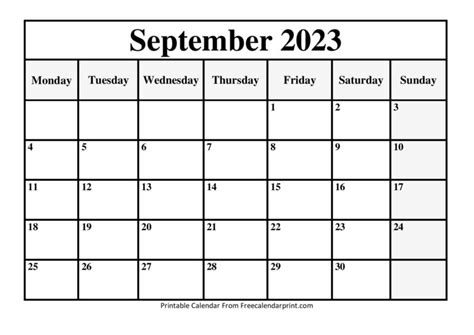 September 2023 Calendar Printable Pdf Template