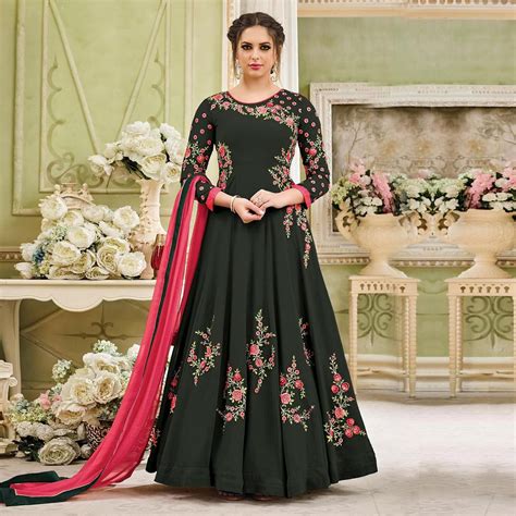 Floral prints made a comeback in 2016 as part of traditional indian attire. Partywear Floral Anarkali Gown : Sweetlook Red Silk Plain ...