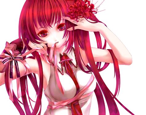 Flowers Hatsune Miku Pink Hair Red Eyes Vocaloid White