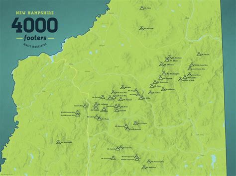 New Hampshire 4000 Footers Map 18x24 Poster Best Maps Ever