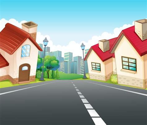 Neighborhood Scene With Many Houses Along The Road 362526 Vector Art At