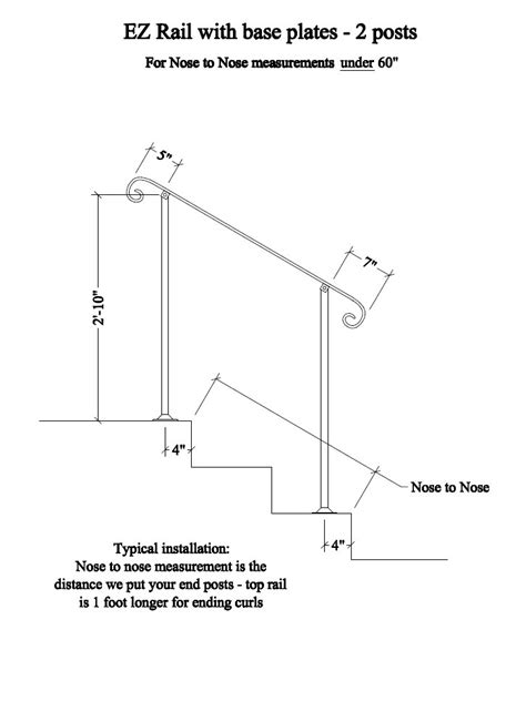 2 3 4 Or 5 Foot Steel Handrail For Stairs With Baseplates Ez Rails