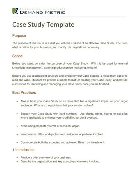 Case studies can help you plan marketing strategy effectively, be used as a form of analysis, or as a sales tool to inspire potential customers. Case Study Format | Template Business