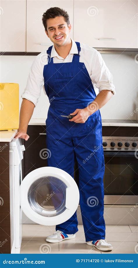 Professional Mechanic Repairing Washing Machine Stock Photo Image Of