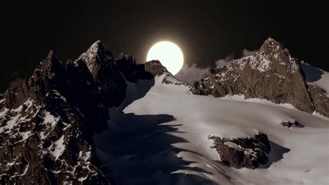 Moon Night Light Time Lapse Snow Mountain Panorama Stock Footage