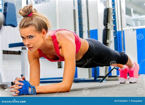 woman doing some push ups in gym stock image image of active pushup 61632261