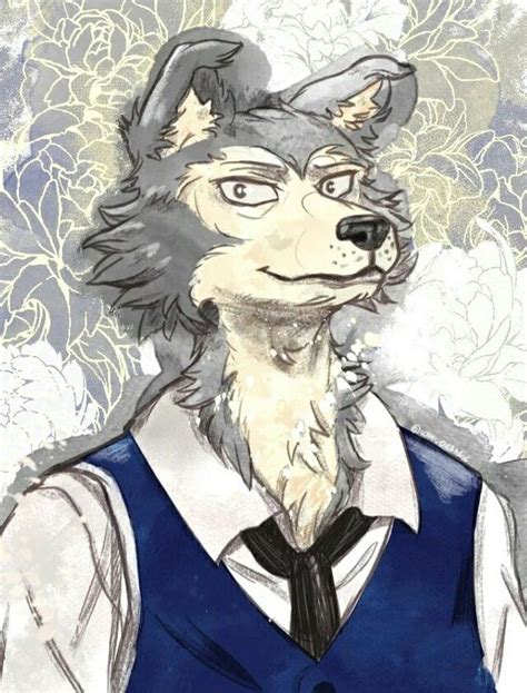 A Drawing Of A Wolf Wearing A Blue Vest And Tie With Flowers In The