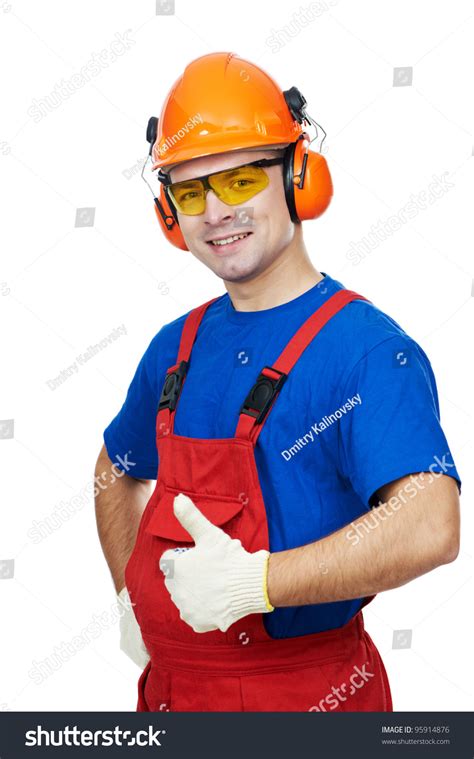 Portrait Of Young Builder In Protective Safety Equipment Goggles Hard