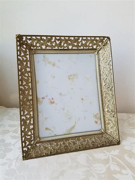 Vintage Gold Filigree Metal Picture Frame With Whitewash For 8 Etsy