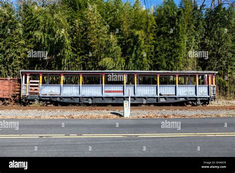 Open Passenger Railroad Car Used For Smoky Mountain Tours On Side Spur