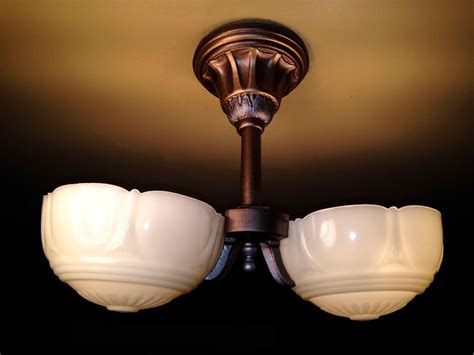 Markel Custard Glass Slip Shade Art Deco Vintage Ceiling Light Fixture