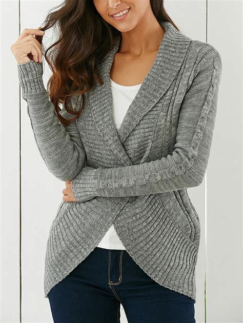 zan style winter shawl collar cardigan women v neck button up rib knit irregular slim sweater