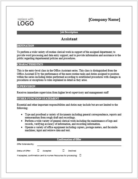 Job Description Free Word Template Word Templates For Free Download