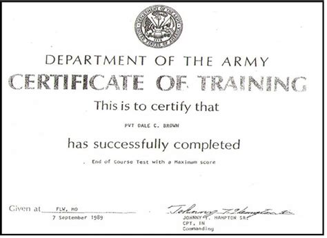 Army Certificate Of Training Fillable