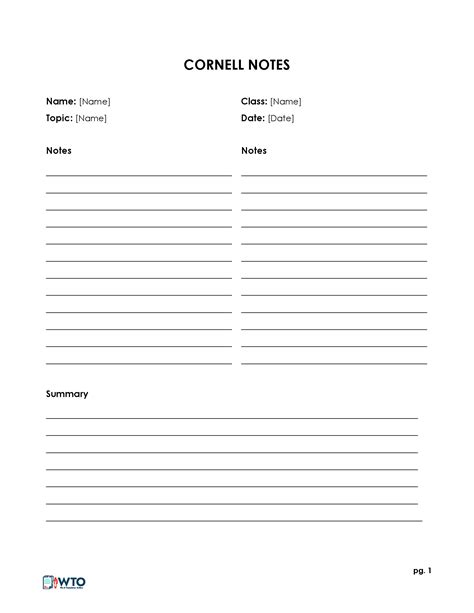 Cornell Note Taking Template Word | DocTemplates