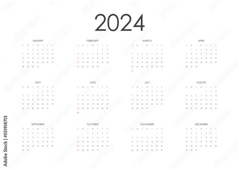 Vetor De Calendar 2024 Template Vector Simple Minimal Design Week