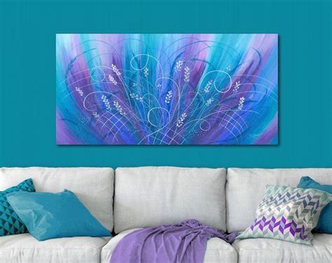 Purple And Blue Wall Art Abstract Flower Painting Canvas Art Etsy In