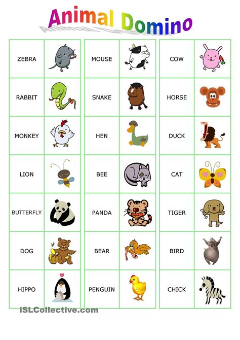 Animal Dominoes Apprendre Langlais Anglais Enfant Vocabulaire Anglais