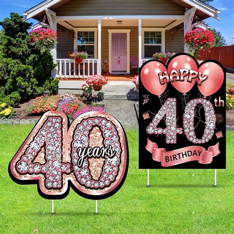 2pcs 40th Birthday Yard Sign Decorations For Women Happy 40 Birthday