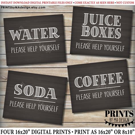 Beverage Station Signs Please Help Yourself To Water Juice Coffee Or