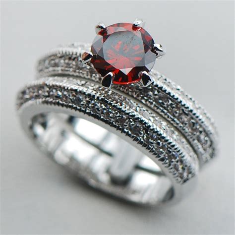 Garnet 925 Sterling Silver Engagement Wedding Two Ring Size 6 7 8 9 10