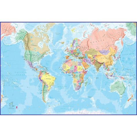 Large World Wall Map Mural Blue Giant World Map Mural 3000x3000