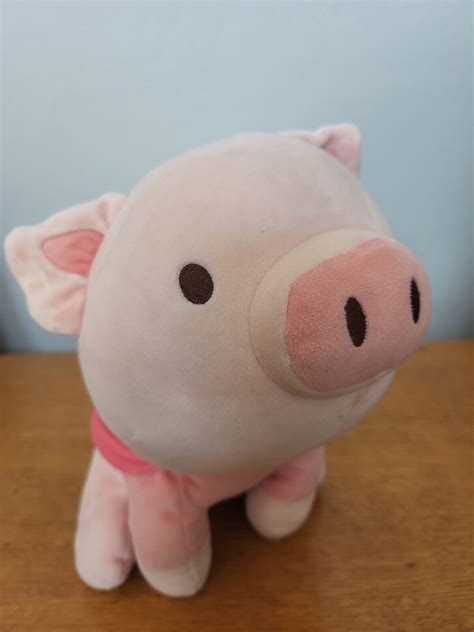 Miniso Life Sitting Piglet Pig Plush Toy With Pink Rabbit Hoodie 12
