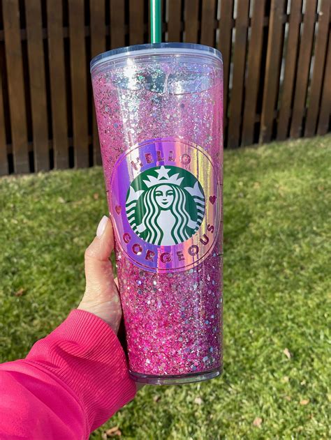 Pink Glitter Starbucks Tumbler Personalized Starbucks Snow Etsy