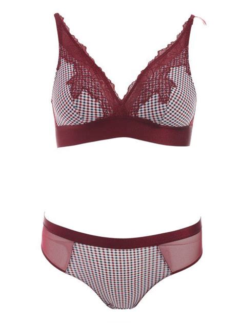 [22 off] 2021 lace panel plaid bra set in red zaful