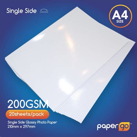 200gsm Single Side Glossy A4 Photo Paper 20sheetspack Papergo