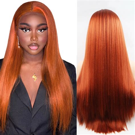 Synthetic Wigs Long Straight Ginger Colored T X Lace Front Hair