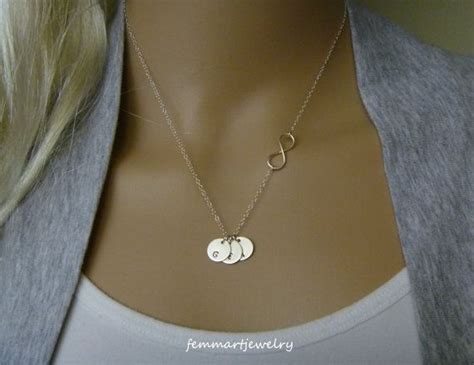 Sideways Infinity And Initial Necklace Three Initial Disc Petite