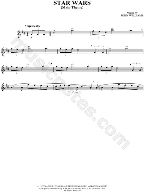 Star Wars Alto Saxophone From Star Wars Sheet Music In D Major