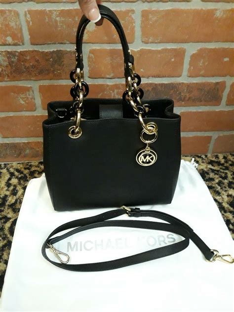 Michael Kors Black Leather Gold Accent Chain Hand Strap Square Purse