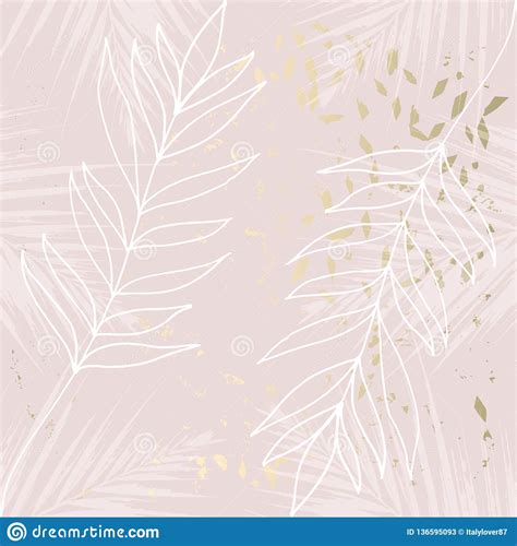Tropical Worn Floral Pastel Pink Blush Gold Pattern Stock Vector